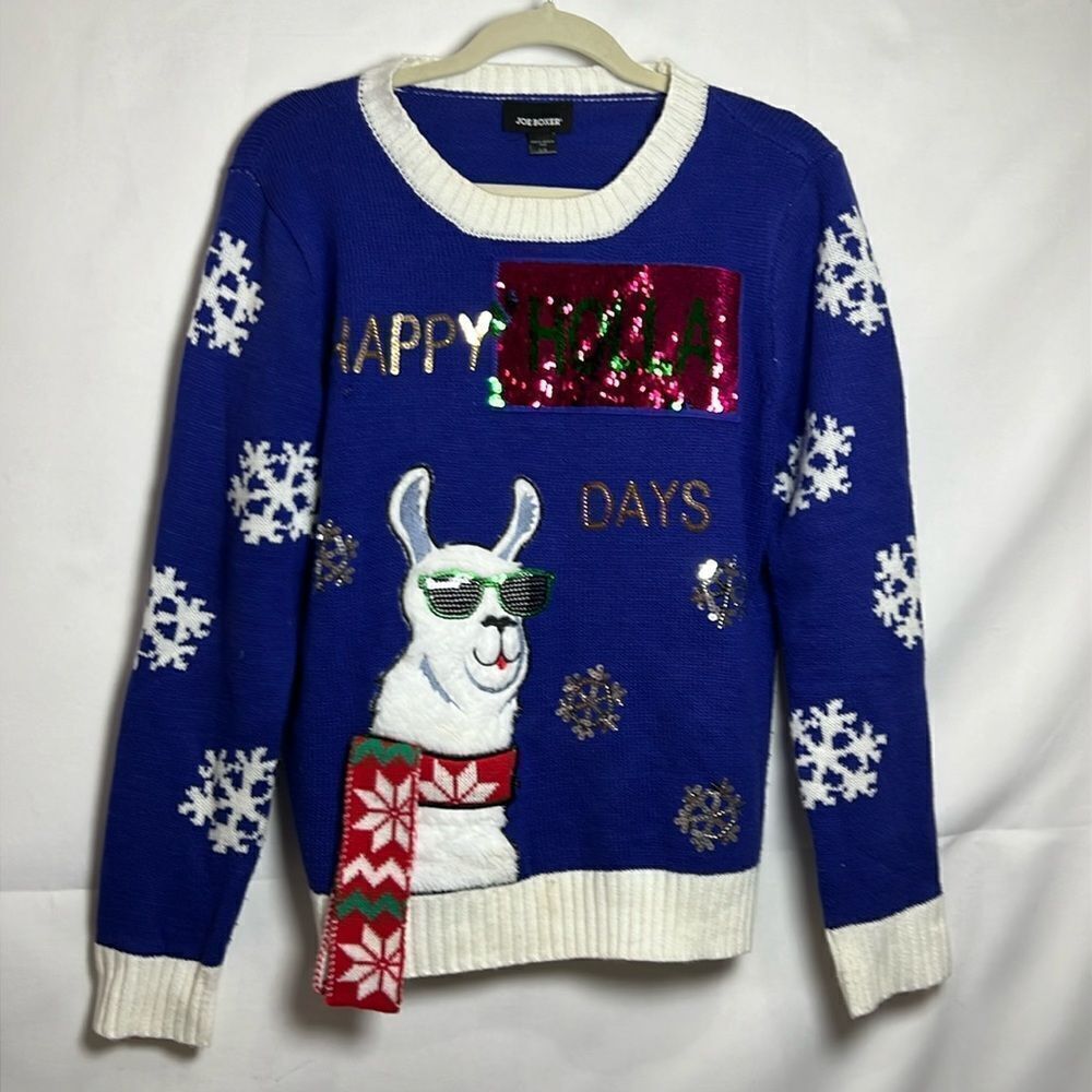 Joe boxer Blue Lama Holiday sequin ugly sweater -l